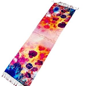 Unbranded 100% hot pink multi Floral Scarf Wrap fringe trim one of a kind
